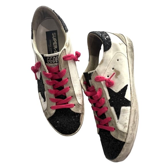 Golden Goose Glitter Superstar Sneakers in White/Black - Picture 1 of 6